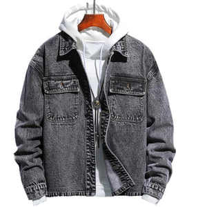 Plus Size Men Flap Pocket <b>Drop</b> Shoulder Oversized Black Denim Jacket Men High Quality Denim Jeans Jacket for Men & Women - Product Image 1