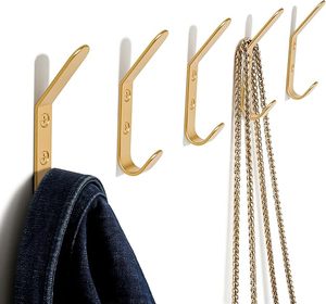Crochets muraux modernes en métal doré avec vis pour suspendre vêtements, chapeaux, serviettes, sacs, peignoirs et clés dans l'entrée ou la salle de bain - Product Image 3