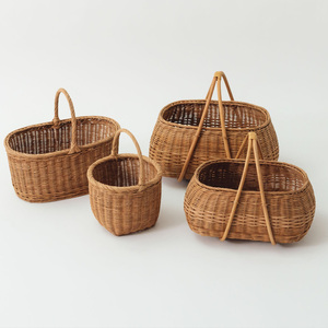 Outdoor picnic basket rattan <b>hamper</b> handbraided <b>storage</b> baskets outdoor lunch dining accessory - Product Image 3