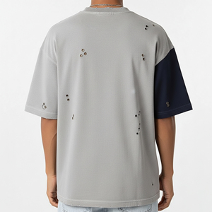 Nouveaux T-shirts pour hommes en coton épais 100 %, personnalisables avec logo, coupe oversize, couleur unie, épaules tombantes avec surpiqûres contrastées - Product Image 6