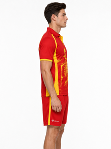 Ensemble de polos pour hommes à imprimé squelette rouge et jaune, séchage rapide, tenue sportive d'été avec logo sur le devant, ensembles de polos pour hommes en vente - Product Image 2