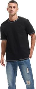 Camiseta de Manga Corta para Hombre, Cuello Redondo, Color Negro, Corte Regular, 100% Algodón Jersey, Ribete en Contraste, Estilo Casual - Product Image 6