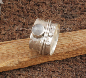 925 Sterling Silver Classic Bezel Setting Wedding <b>Spinner</b> <b>Ring</b> Anxiety Natural Rainbow Moonstone Fidget Band Meditation Boho - Product Image 6
