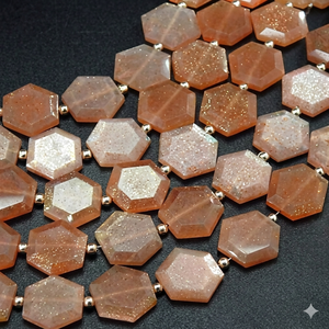 Wholesale Natural Peach Moonstone Faceted <b>Hexagon</b> Shape Beads 11-9mm 14Piece Strand DIY Jewelry Making Loose Gemstone Supply - Product Image 1