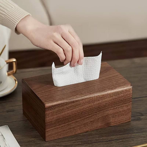 Caja de pañuelos de madera de teca hecha a mano con panel de ratán para baño y decoración del hogar, de blossom craft india - Product Image 1
