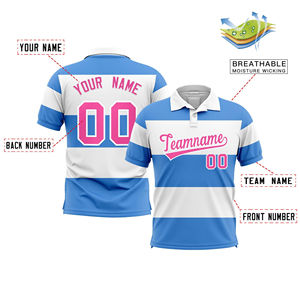 เสื้อโปโลดีไซน์ลายทางแนวนอนสีฟ้าขาวแบบกำหนดเอง - Product Image 2