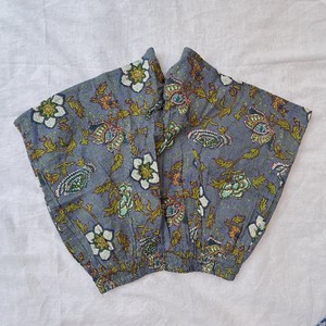 Women's Frill Pajama Set Slate Grey Paisley White Flower Kalamkari Block Print Cotton <b>Elastic</b> Waist Multicolor Boho Shorts - Product Image 1