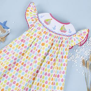 Precioso Vestido Largo Informal de Algodón 100% con Cuello Redondo y Estampado de Ancla de Barco para Niñas, Primavera, Ecológico, Certificado OEKO-TEX - Product Image 1