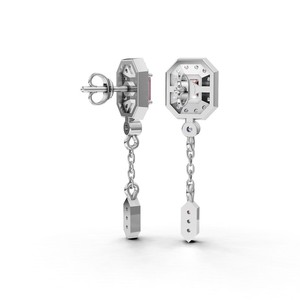 IGI Certified Lab Grown <b>Diamond</b> Pink Emerald Cut Halo Chain Drop <b>Earrings</b> in 18K Gold <b>Dangle</b> <b>Earring</b> - Product Image 3