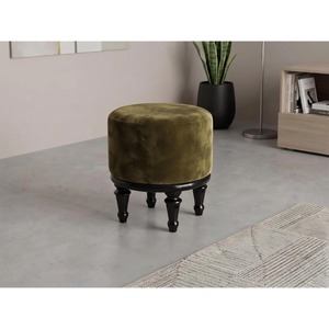 Puf Redondo de Tela Roja con Patas de Madera, Estilo Rústico, Decoración para Sala de Estar - Product Image 6