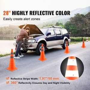 4 Pack 28 Inch Reflective Safety Cones Wide Base Construction Traffic Cones <b>Collapsible</b> <b>Storage</b> Bag Road Cone <b>Storage</b> Solution - Product Image 3