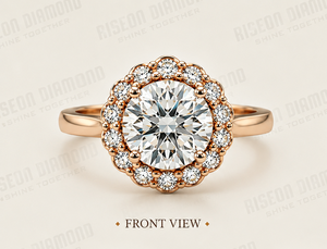 Classic Halo Diamond Engagement <b>Ring</b> Rose Gold Brilliant Round Cut Cluster Accent Modern Luxury Bridal <b>Fine</b> Jewelry Gift - Product Image 6