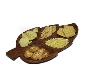 Bandeja de madera para frutos secos, palomitas de maíz, uso multifuncional, forma de flor con 6 compartimentos para frutos secos, frutas y dulces - Product Image 3