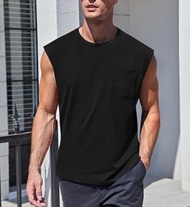 เสื้อกล้ามผู้ชายผ้าคอตตอน/สแปนเด็กซ์ถักลายริบ ทรงเข้ารูปสำหรับออกกำลังกาย มีกระเป๋า ขายดีจากโรงงานโดยตรง - Product Image 2