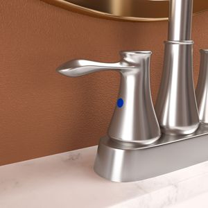 Rubinetto da Bagno a 2 Maniglie da 4 Pollici in Nichel Spazzolato con Scarico Pop-up e 2 Linee di Alimentazione dell'Acqua per Lavabo - Product Image 5