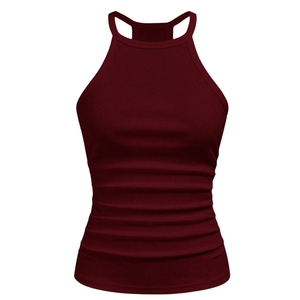 Womens Ribbed Racerback Tank Top Sleeveless Slim Fit Stretch Knit Camisole Casual Summer Soft Breathable Daily Wear Wine <b>Red</b> XL - Product Image 3