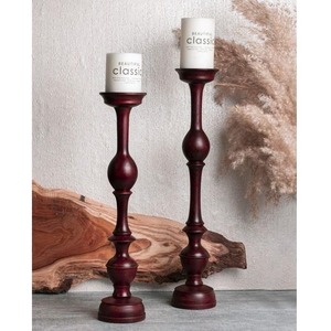 Juego de 2 Portavelas de Madera Oscura de Alta Calidad, Más Vendidos, para Decoración de Bodas, Portavelas de Madera Tallada - Product Image 1