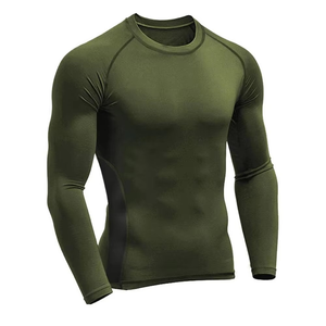 Conjunto de Compresión Verde Oliva para Hombre, Camiseta de Manga Larga con Cuello Redondo y Pantalones, Secado Rápido, Spandex y Poliéster, para Todas las Temporadas, Kit Sólido - Product Image 4