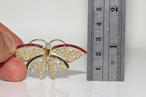 Broche de Mariposa Vintage Chapado en Oro de 14k con Plata 925, Moissanita, Rubí y Zafiro, con Incrustaciones, Regalo para Boda o Fiesta, Certificado GRA, 2.30CT, Engaste de Puntas - Product Image 2