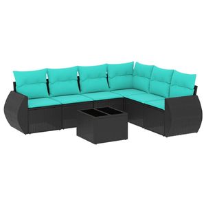 Juego de sofás de jardín de ratán sintético negro de 7 piezas con cojines, muebles de patio - Product Image 2
