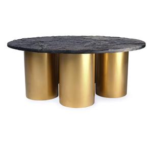 Modern <b>Round</b> Stone Top <b>Side</b> <b>Table</b> With <b>Gold</b> Metal Base Indoor Living Room Decor Accent Piece - Product Image 2