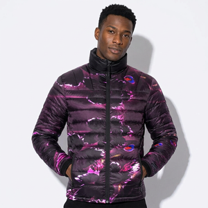 Chaqueta Acolchada Unisex Larga con Estampado Abstracto Morado, Ecológica, con Cierre de Cremallera, Resistente al Viento, Informal, para Invierno, de Poliéster/Algodón - Product Image 5