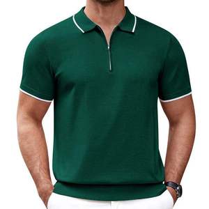 Breathable Men Crochet Knit <b>Polo</b> Shirt <b>Zip</b> <b>Up</b> Lapel Contrast Stitching Summer Knitted Shirt - Product Image 6