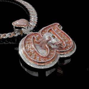 Luxury <b>Iced</b> <b>Out</b> Custom CJ Initial Pendant Necklace with Rose Gold Cuban Link <b>Chain</b> Hip Hop CZ Diamond Letter Pendant for Men & - Product Image 3