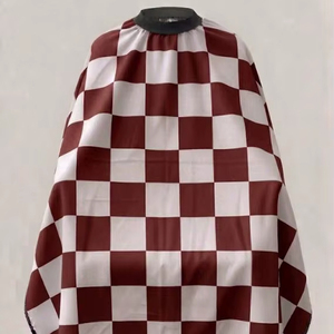 Bata de Barbero Impermeable de Poliéster a Cuadros Marrón y Blanco con Detección de Agujas y Fusión sin Costuras Unisex - Product Image 1