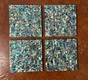Square MOP Mother of Peals & Sea Shell Inlay Handmade Modern Design <b>Coaster</b> Set 10 CM Diameter - Product Image 5