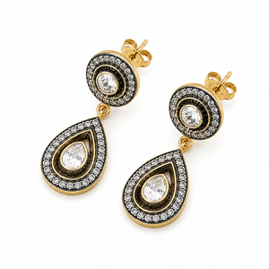 Pendientes Colgantes Vintage Victorianos de Dos Tonos al por Mayor, Pendientes de Gota con Circonita Cúbica Polki de Primera Calidad en Forma de Pera, Joyería de Plata Antigua - Product Image 3