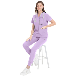 Nuevos Uniformes Médicos de Poliéster Tejido a la Moda para Mujer, Cuello en V, Elásticos, con Logotipo Personalizado, Ropa para Doctoras y Enfermeras - Product Image 2