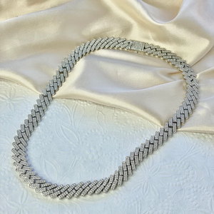 Silver Plated Zinc Alloy <b>Statement</b> <b>Necklace</b> With Cubic Zirconia Baguette Links Geometric Hiphop Party Jewelry Unisex - Product Image 4
