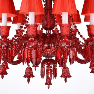 Lustre en cristal rouge importé, 14 lumières, abat-jour en tissu de luxe, lampe de plafond pour salon, hôtel, villa, décoration - Product Image 5