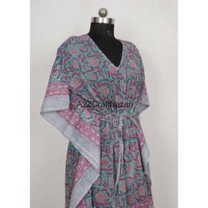 ชุดเดรสคาฟทันทรงเข้ารูป คอวี ลายดอกไม้สไตล์วินเทจ โรแมนติก สำหรับผู้หญิง ทำด้วยมือ ผ้าฝ้าย 100% แขนสั้น แต่งระบายพู่ห้อย เป็นมิตรต่อสิ่งแวดล้อม - Product Image 5