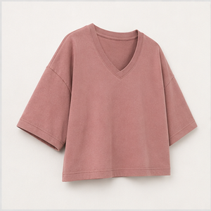เสื้อยืดทรงบ็อกซี่ แขนสั้น คอวี ไหล่ตก สีชมพูอมเทา สำหรับผู้หญิง รุ่น WTS-0013 - Product Image 4