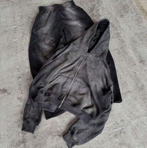 Ensemble de survêtements personnalisés imprimés effet délavé, pantalons de survêtement et sweat à capuche unisexes brodés, sweats à capuche zippés délavés à l'acide - Product Image 6