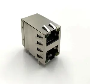 Conector de tomada fêmea Ethernet com LED Cat5E 8p8c ângulo reto blindado DIP 2x1 Porta RJ45