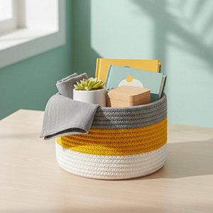 <b>Soft</b> Cotton Rope Basket with Lid for Home Storage Organizer Vietnam Handmade Wholesale Supplier Multi Purpose Cotton Rope - Product Image 3