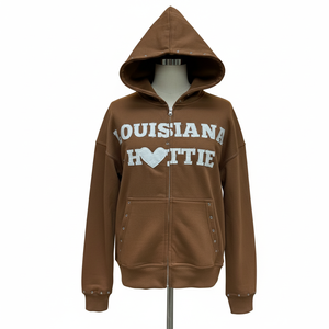 Sweat à capuche zippé pour homme, logo appliqué vieilli personnalisé par un fabricant professionnel, 100% coton molletonné, confortable. - Product Image 3