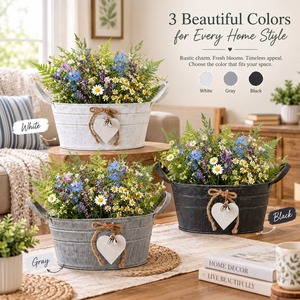 Maceta de Acero Galvanizado Blanca con Asa, Estilo Shabby Chic, Etiqueta con Forma de Corazón, Arreglo de Flores Silvestres, Decoración de Mesa para el Hogar y Hoteles - Product Image 3