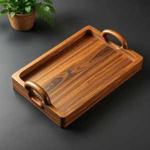 Handcrafted Wood Serving Tray <b>Deep</b> Grain Rectangle Tray Loop Handles Tea Coffee Food Platter For Hotel Restaurant Wholesale - Product Image 1
