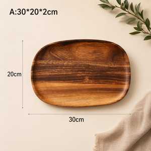 Plateau de service en bois d'acacia, assiette à dîner en bois naturel, vaisselle en bois personnalisée, assiette en bois en gros, assiette en bois faite à la main - Product Image 4