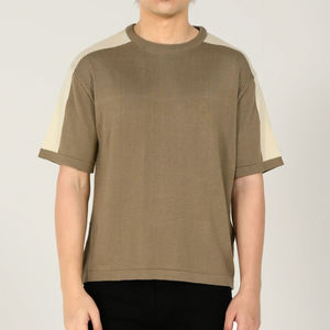 T-shirt à manches courtes en tricot à blocs de couleurs pour homme, col rond, coupe classique, haut décontracté - Product Image 1