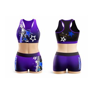 Conjunto de Top Deportivo y Pantalones Cortos Personalizados para Equipo de Animadoras, Gimnasia, con Diseño Estampado de Diamantes de Imitación, Material de Poliéster y Spandex - Product Image 3