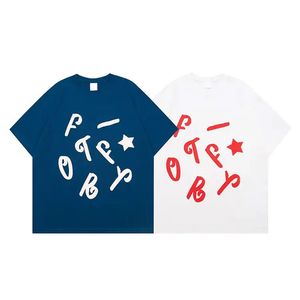 เสื้อยืดสตรีทแวร์พิมพ์ลายพัฟฟ์สำหรับผู้ชาย ผลิตตามสั่งจากโรงงาน OEM ผ้าฝ้ายทรงโอเวอร์ไซส์ ดีไซน์โลโก้ 3 มิติแบบนูน - Product Image 1