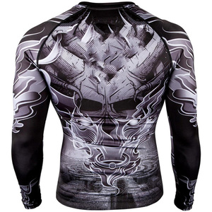 Men Long Sleeve Rash Guard Full Print Sublimation <b>Compression</b> <b>Shirt</b> Breathable Eco-Friendly Quick Dry Sport Top <b>Black</b> Gray Flame - Product Image 2