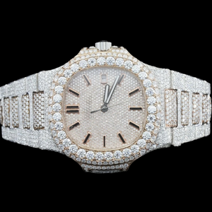 Reloj de Moda Hip Hop Personalizado con Caja Cuadrada y Bisel Único, Fecha Automática, Dos Tonos, Diamantes Moissanite - Product Image 2