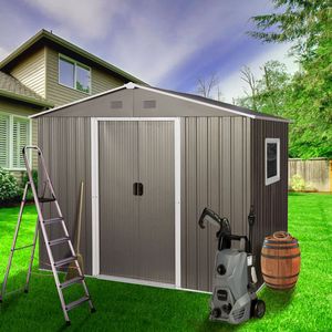 8ft X 6ft <b>Grey</b> Outdoor Metal <b>Storage</b> Shed with Window W540S00016 - Product Image 4