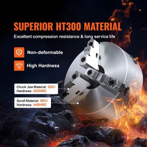 Mandrino autocentrante a 3 griffe per tornio con viti di fissaggio a T, gamma di serraggio 0,24-9,84 pollici/6-250 mm, compatibile con chiave esagonale - Product Image 5